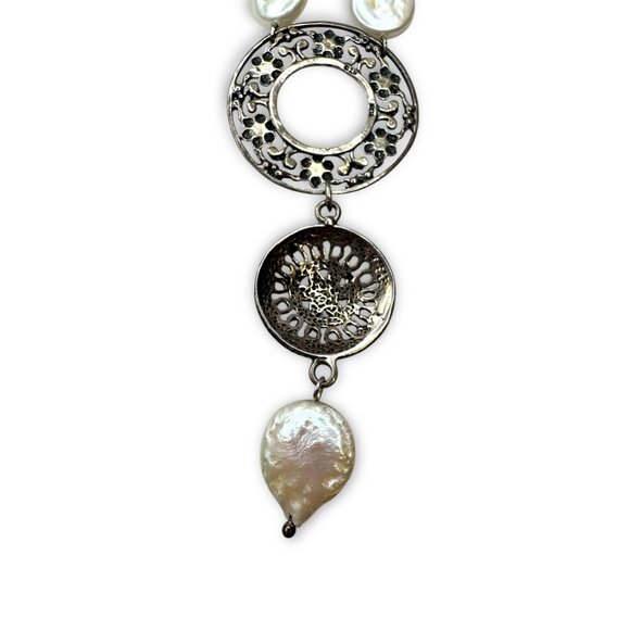 Neta Wolpe Handmade Coin Pearl Sterling Silver Necklace - Picture 3 of 10